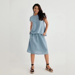 Veda Linen Blend Cap Sleeve Top and Pencil Skirt Set